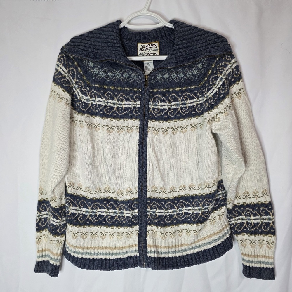 Vintage Fair Isle Style Zip Cardigan Nordic Cottagecore‎ Sweater Womens S